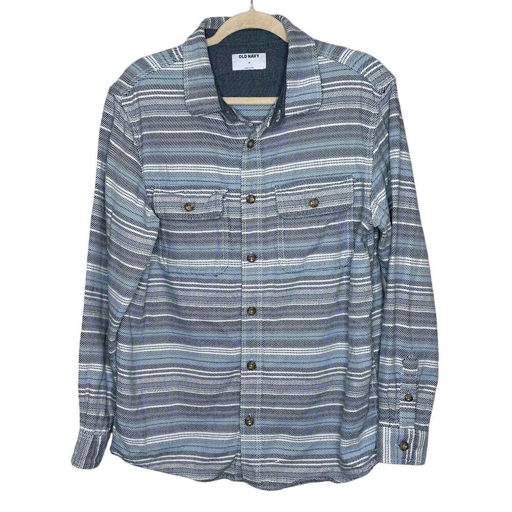 Old Navy Blue Striped Long Sleeve Button Down Shirt Pockets Casual Workwear M